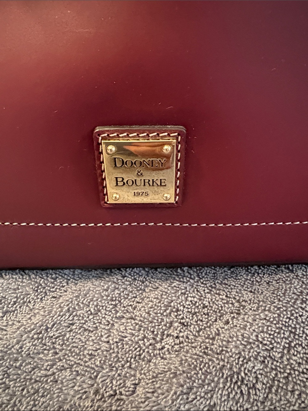 Dooney & Bourke Burgundy Leather Tote with Contrast Stitching - Picture 2 of 7